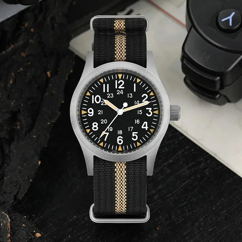 Militado ML05 38mm reloj militar Miyota 2035 movimiento cúpula cristal de zafiro C3 verde luminoso 10Bar relojes Vintage impermeables