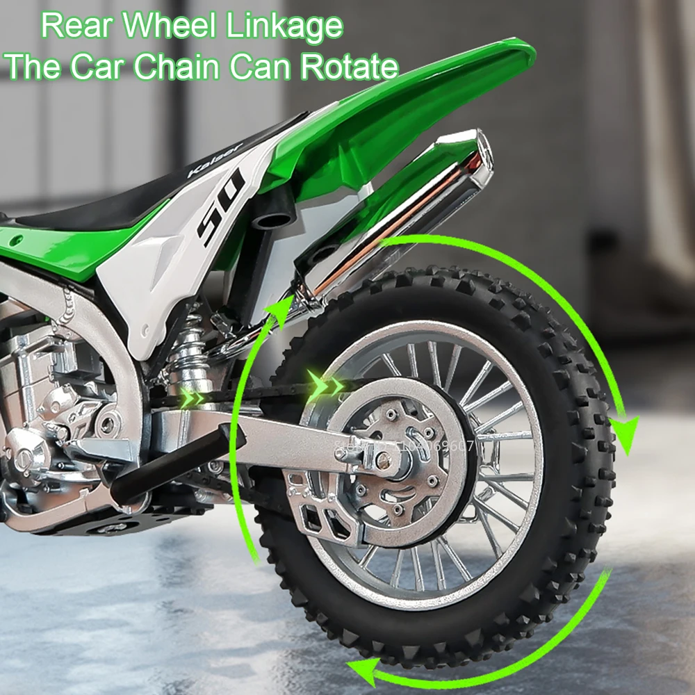 1:12 Kawasaki KX450 modelos de motocicletas de juguete aleación Diecast Ninja 400 motocicletas neumáticos de goma con absorción de impacto modelo juguetes regalo para niños