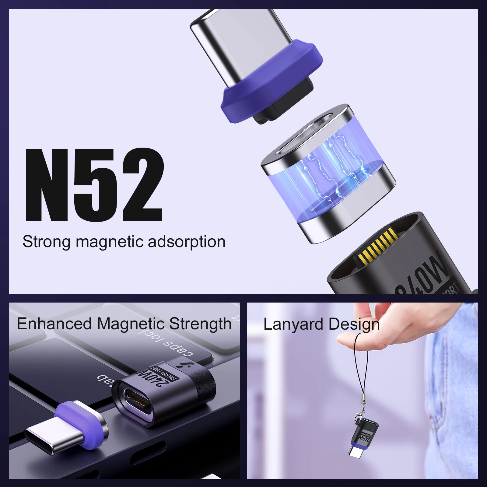 Adaptador USB C magnético de carga rápida PD 240W extensor 480Mbps adaptador tipo C de transferencia de datos para dispositivos Samsung Iphone 17 tipo C