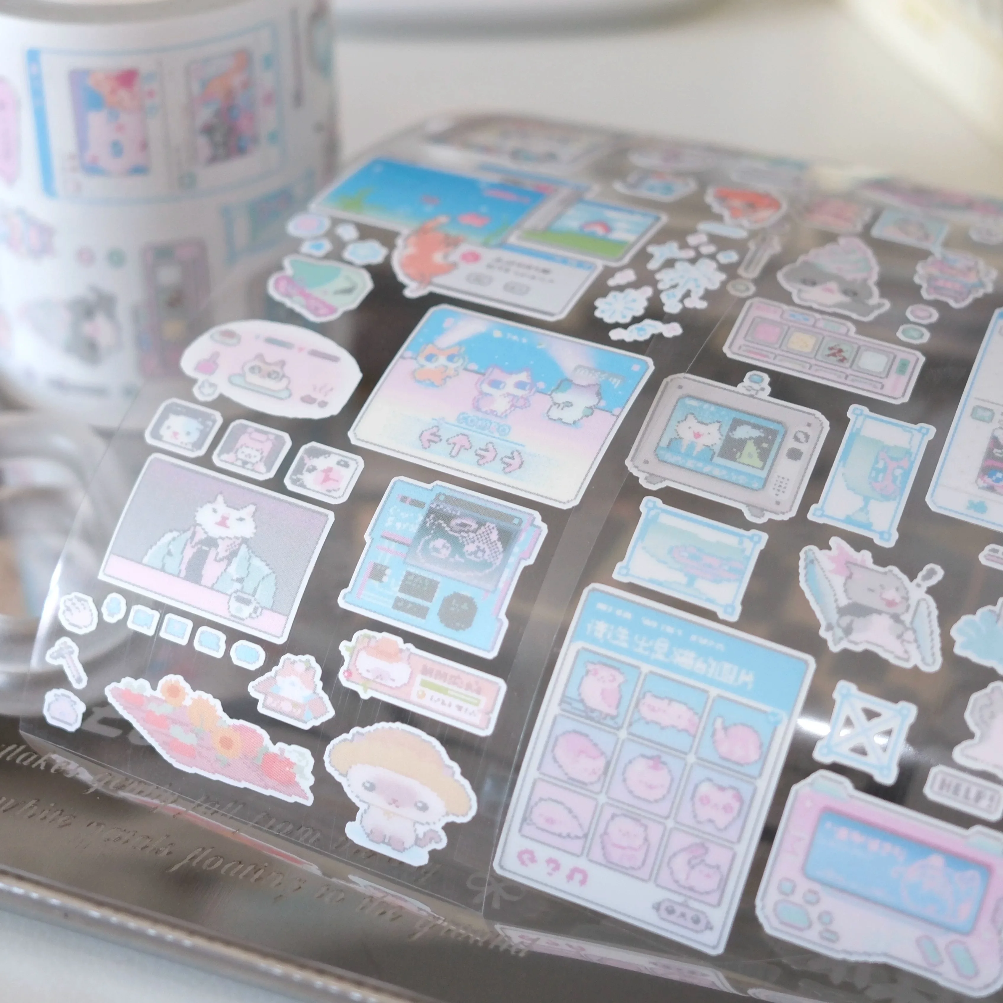 Adhesivos de Gatitos Electrónicos Retro Y2K para Decoración de Tarjetas, Diarios, Álbumes de Recortes, Fundas de Teléfono y Collages