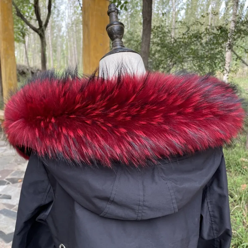 Cuello de piel de mapache auténtica para mujer, Sudadera con capucha de piel Natural cálida para invierno, decoración, chal auténtico para abrigo, chaquetas, adornos para capucha
