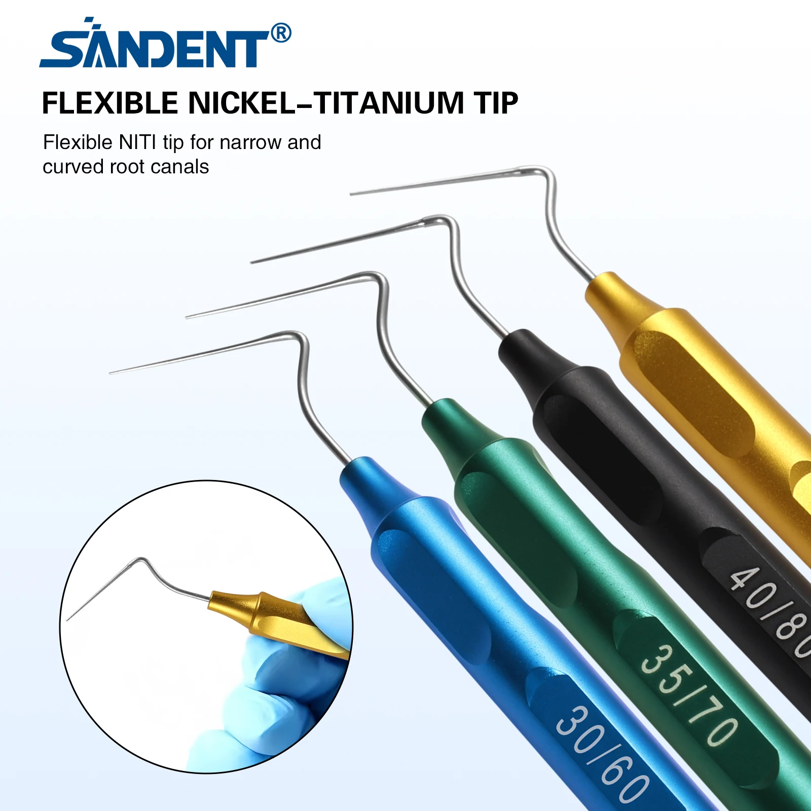Puntas de tapón manual Endo Dental con punta Niti Flexible para canales de raíz estrecha y curvada herramientas de obturación de conducto radicular de 4 colores