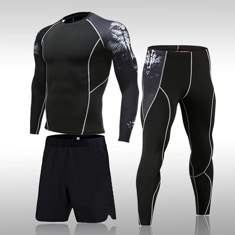 Trajes deportivos de compresión para hombre, mallas de gimnasio, ropa de entrenamiento, conjunto para correr, chándal Rashguard, ropa deportiva para hombre