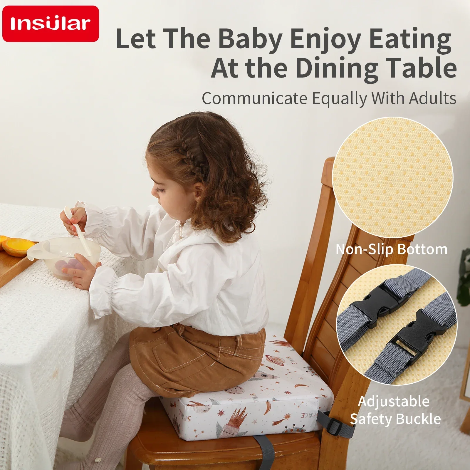 Cojín elevador para silla de comedor de bebé, asiento extraíble para trona para niños, cojín elevador para silla de estrella, asiento impermeable para silla infantil