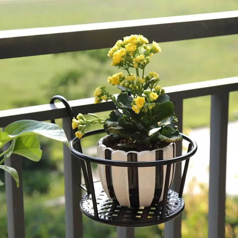 Cestas colgantes de arte del hierro, maceta, balcón, planta colgante, estantes redondos, barandilla, valla, ventana al aire libre, soporte para bonsái, decoración, 1 ud.