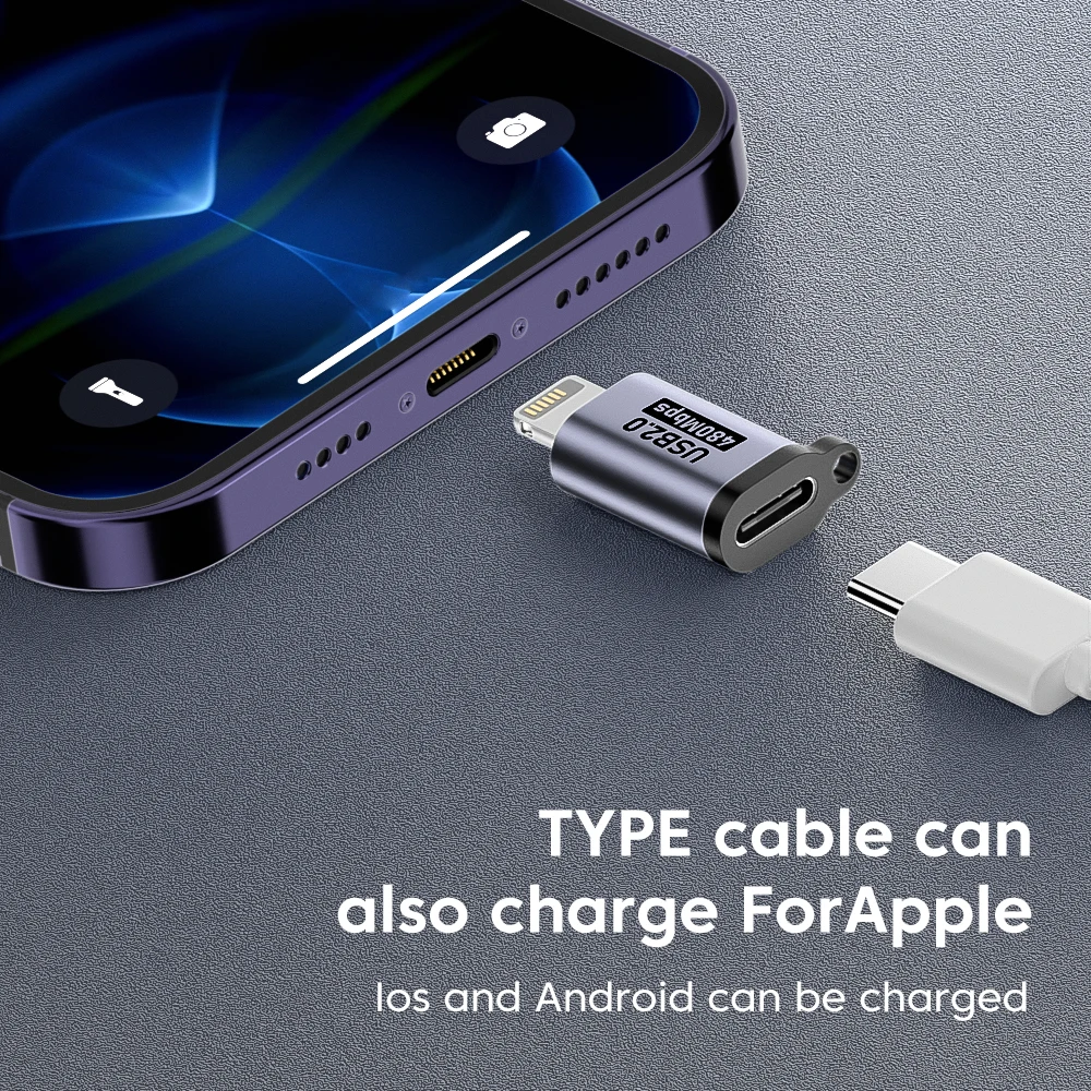 Adaptador Micro USB a tipo C Mini USB a USB C 480Mbps conector de carga de datos rápida USBC a adaptador Lightning para iphone Android