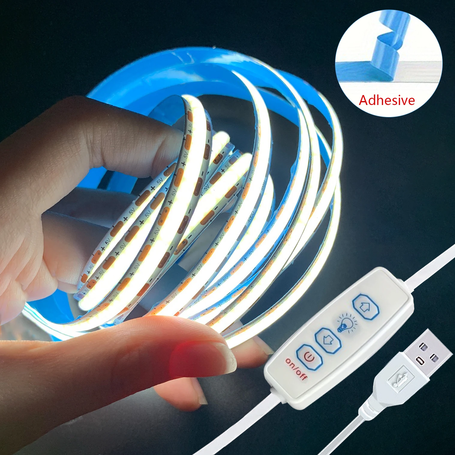Tira de luces LED COB de 5V, cinta Flexible regulable de 3 teclas, iluminación blanca cálida para habitación, TV, espejo, retroiluminación, decoración de pared