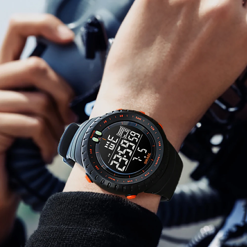 Marca SMAEL, reloj electrónico para hombre, deportes al aire libre, resistente al agua, Esfera Grande, alarma LED Digital, reloj deportivo 1237