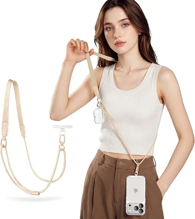 Cordón para teléfono móvil, colgador cruzado/de cuello, correa de hombro ancha y ajustable, con bloqueo antipérdida, adecuado para iPhone y Samsung.