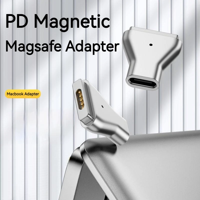 Adaptador PD magnético USB tipo C de aluminio de 100W para Magsafe 1 2 3 MacBook Air Pro indicador Led convertidor de enchufe magnético de carga rápida