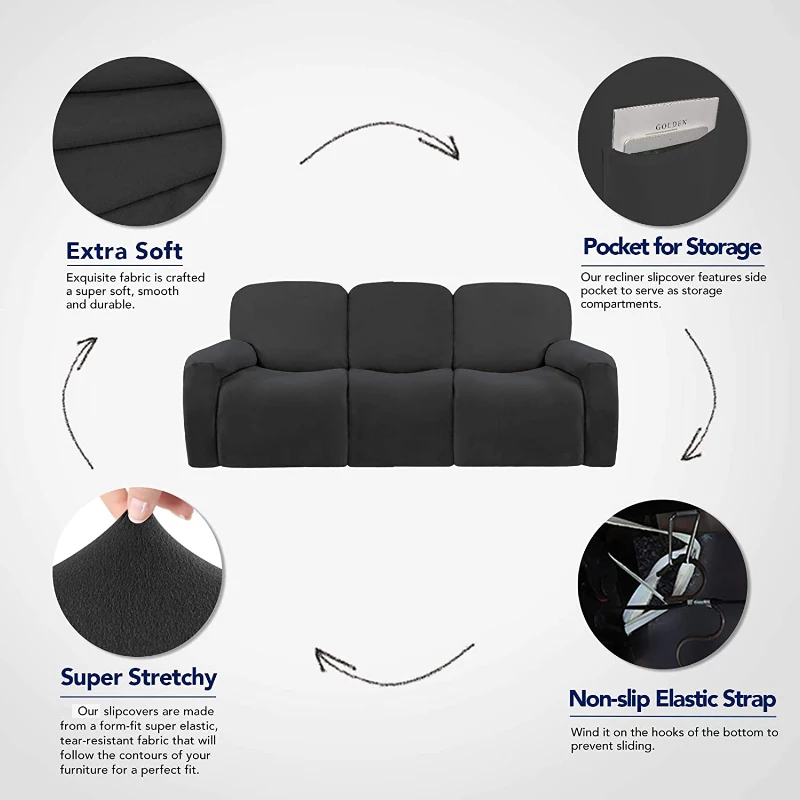 Funda de sofá reclinable seccional elástica de 3 asientos con parte inferior elástica, muebles lavables suaves, funda protectora para sofá para mascotas