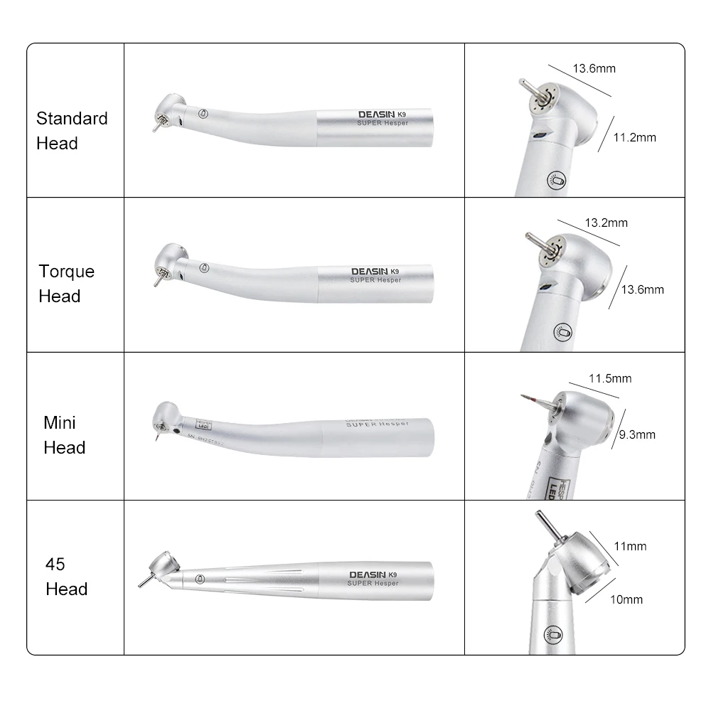 Torque Dental mini 45 grados Dental de alta velocidad de fibra óptica LED turbina pieza de mano para acoplador KAVO 6 agujeros herramientas de Material Dental