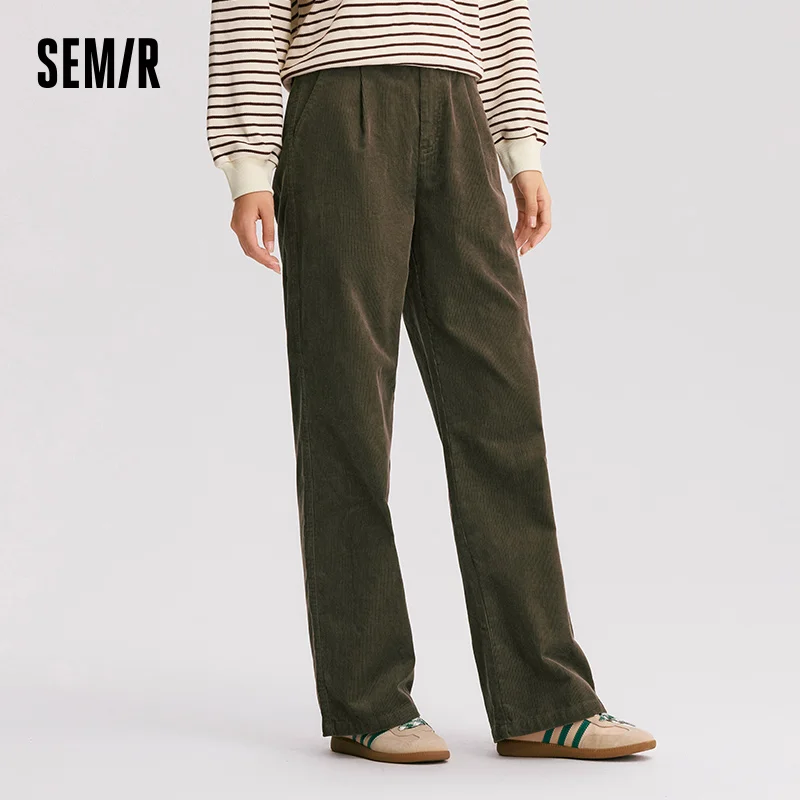 Semir pantalones casuales para mujer, pantalones de pierna ancha de algodón de pana, nuevo estilo de ropa de trabajo Vintage de invierno 2025