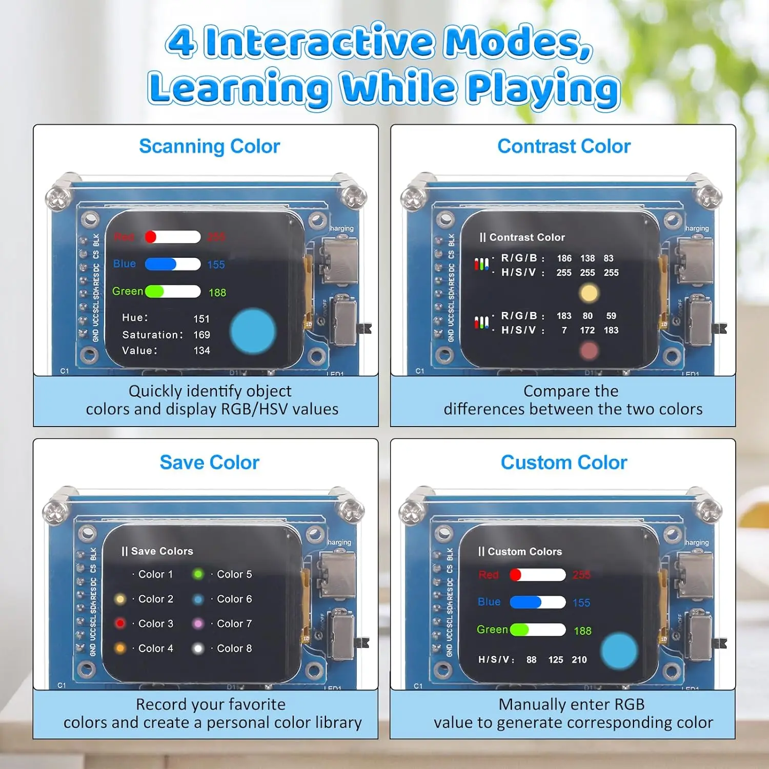 Kit de Práctica de Soldadura con Reconocimiento de Color DIY, con Sensor TCS34725, Pantalla TFT de 1.69'', Proyecto de Electrónica STEM para Aprender RGB HSV