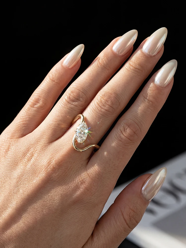 Anillo marquesa curvo de lujo con diamante Moissanite de 1CT para mujer, Plata de Ley 925, joyería fina de alta calidad para compromiso y boda