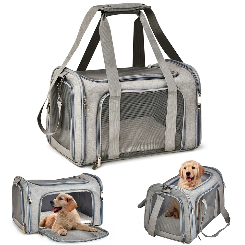 Bolsa transportadora para perros, mochila lateral suave, transportadores para mascotas y gatos, bolsas de viaje para perros, transporte aprobado por aerolínea para perros pequeños y gatos salientes