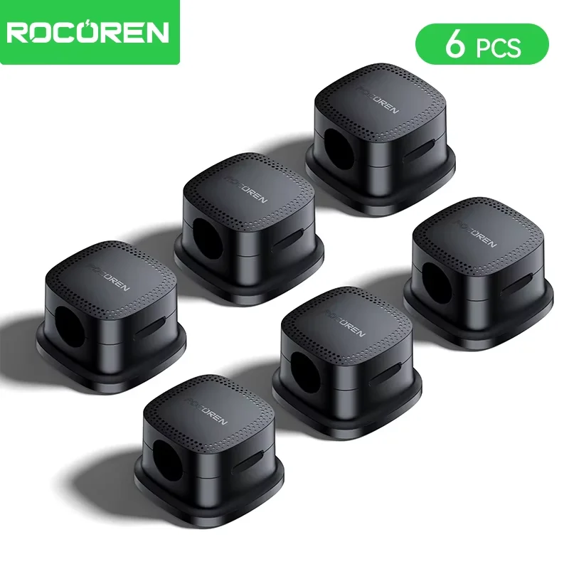 Rocoren-organizador de cables magnético, soporte de cables ajustable suave debajo del escritorio, gestión de cables estable, Clips para cables, 6 uds.