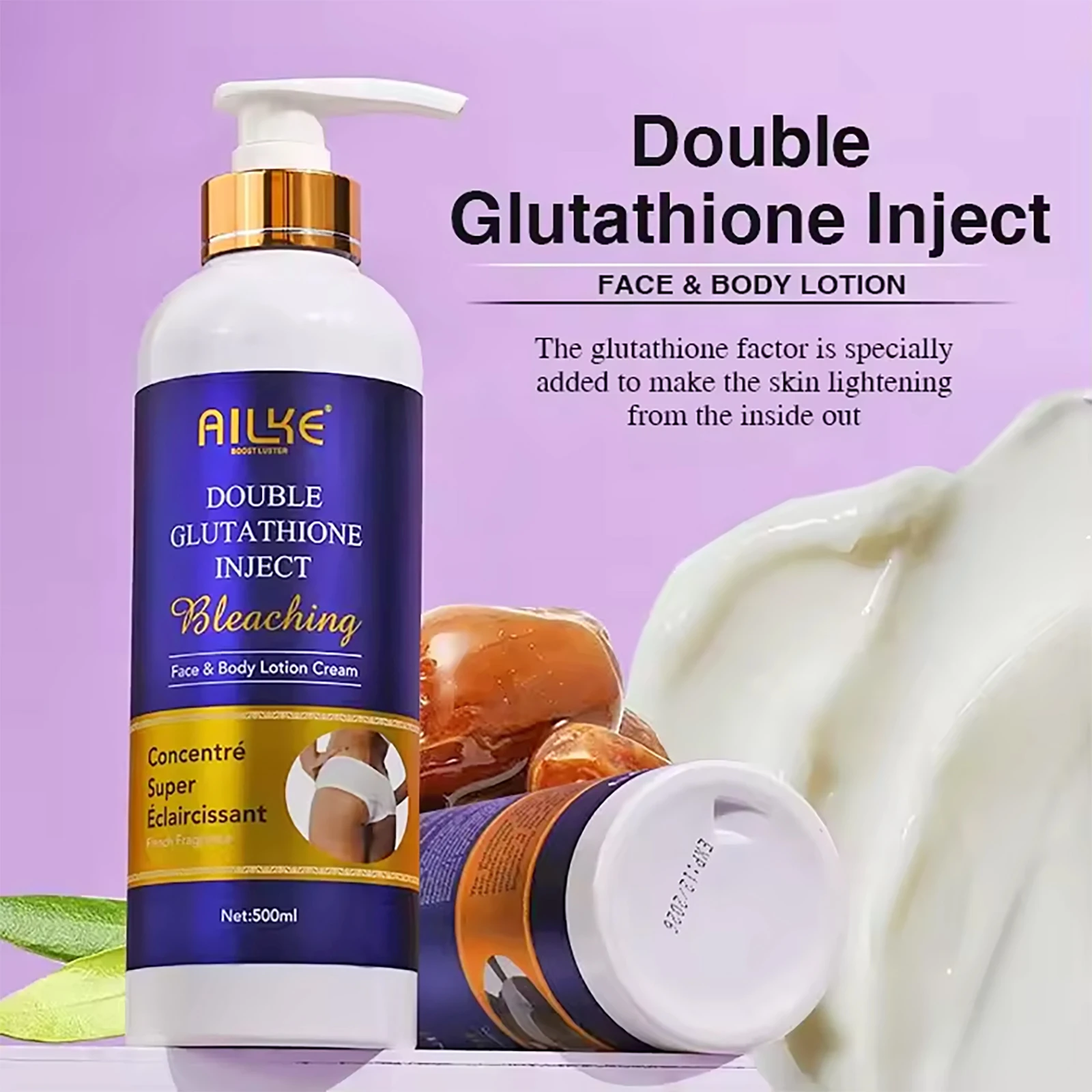 Set de Cuidado de la Piel Blanqueador con Glutatión AILKE, Suero Facial y Loción Corporal, Reduce Manchas Oscuras, Pigmentación, Hidratante