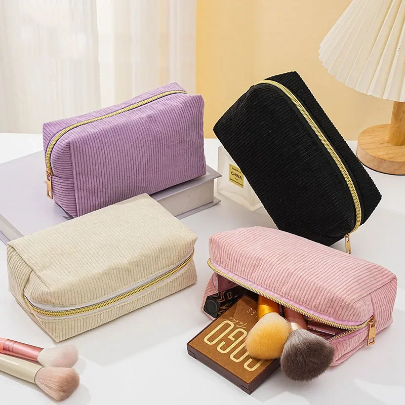 Linda Bolsa de Cosméticos de Pana para Niñas, Bolsa de Maquillaje Espaciosa, Organizador de Papelería Duradero, Estuche para Lápices, Útiles Escolares y de Oficina