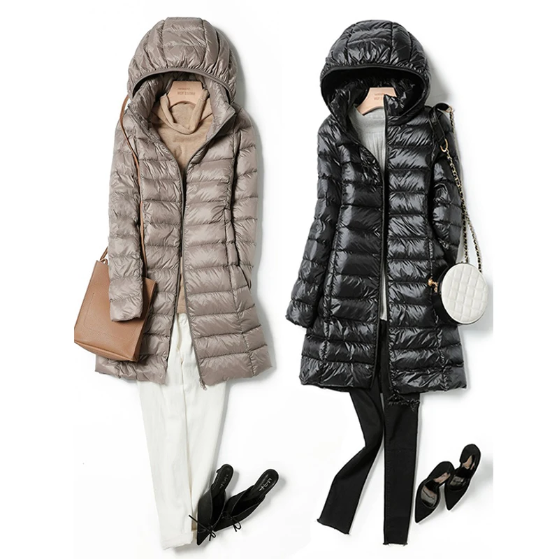 Sombrero largo de oficina para mujer, chaquetas acolchadas desmontables, abrigo cálido de plumón de pato blanco para otoño e invierno, novedad de 2025