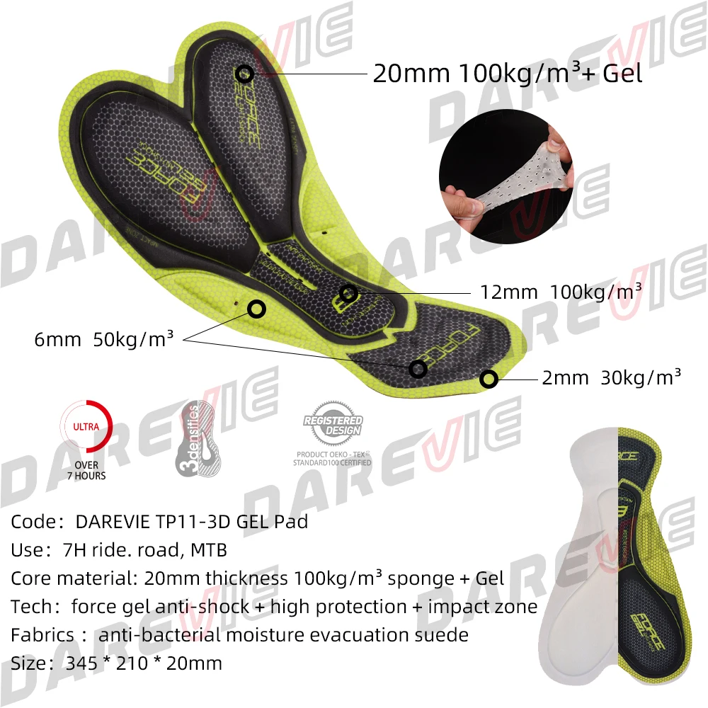 DAREVIE-pantalones cortos de ciclismo para hombre, Shorts con almohadilla de Gel 3D, 6H de paseo, equipo profesional de descenso, transpirables, pinza de pierna de 7CM