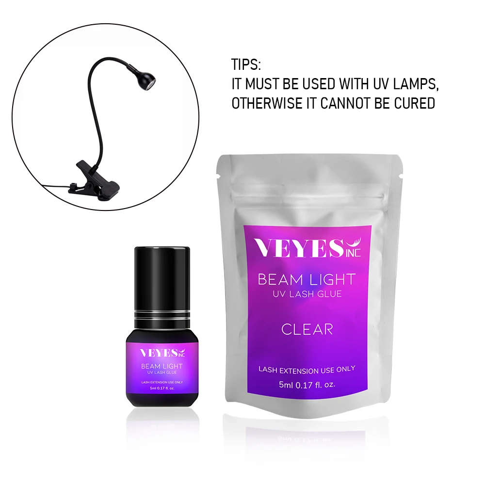 Veyes Inc Extensiones de Pestañas Pegamento UV para Pestañas Transparente 5ml