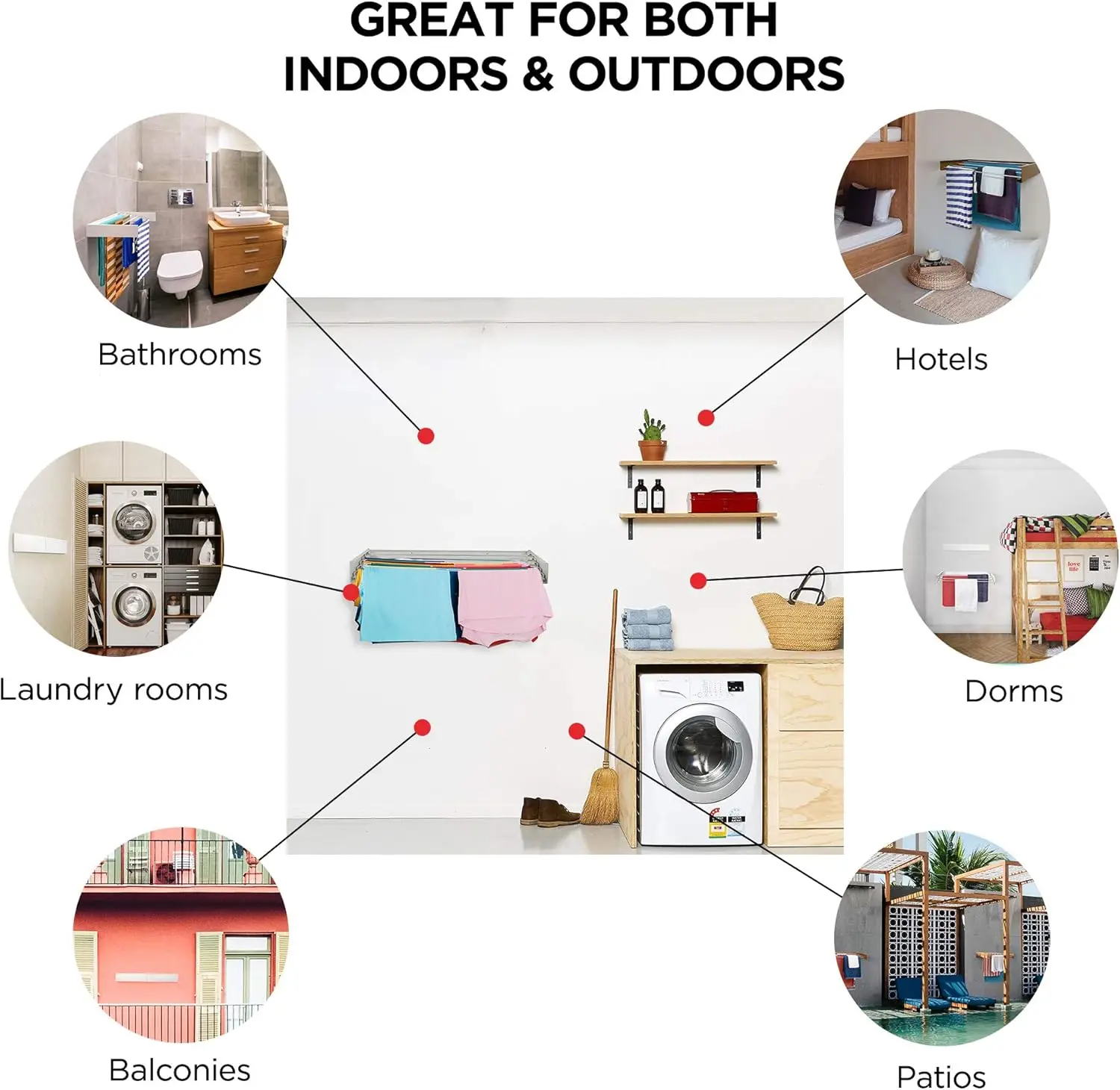 Tendedero plegable para ropa, tendedero para ropa montado en la pared, 5 varillas de aluminio, estantes para lavandería que ahorran espacio para secar ropa