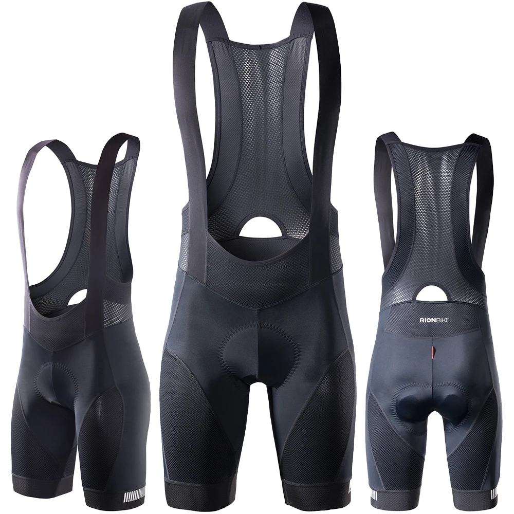 Pantalones cortos de Ciclismo RION para hombre, pantalones cortos con pechera, interfaz elástica, cojín, pantalones cortos acolchados de larga distancia para MTB, mallas ajustadas
