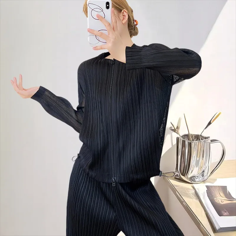   Chaquetas de mujer con cuello redondo y pliegues, chaqueta corta con cremallera y protección solar, top transpirable para mujer.