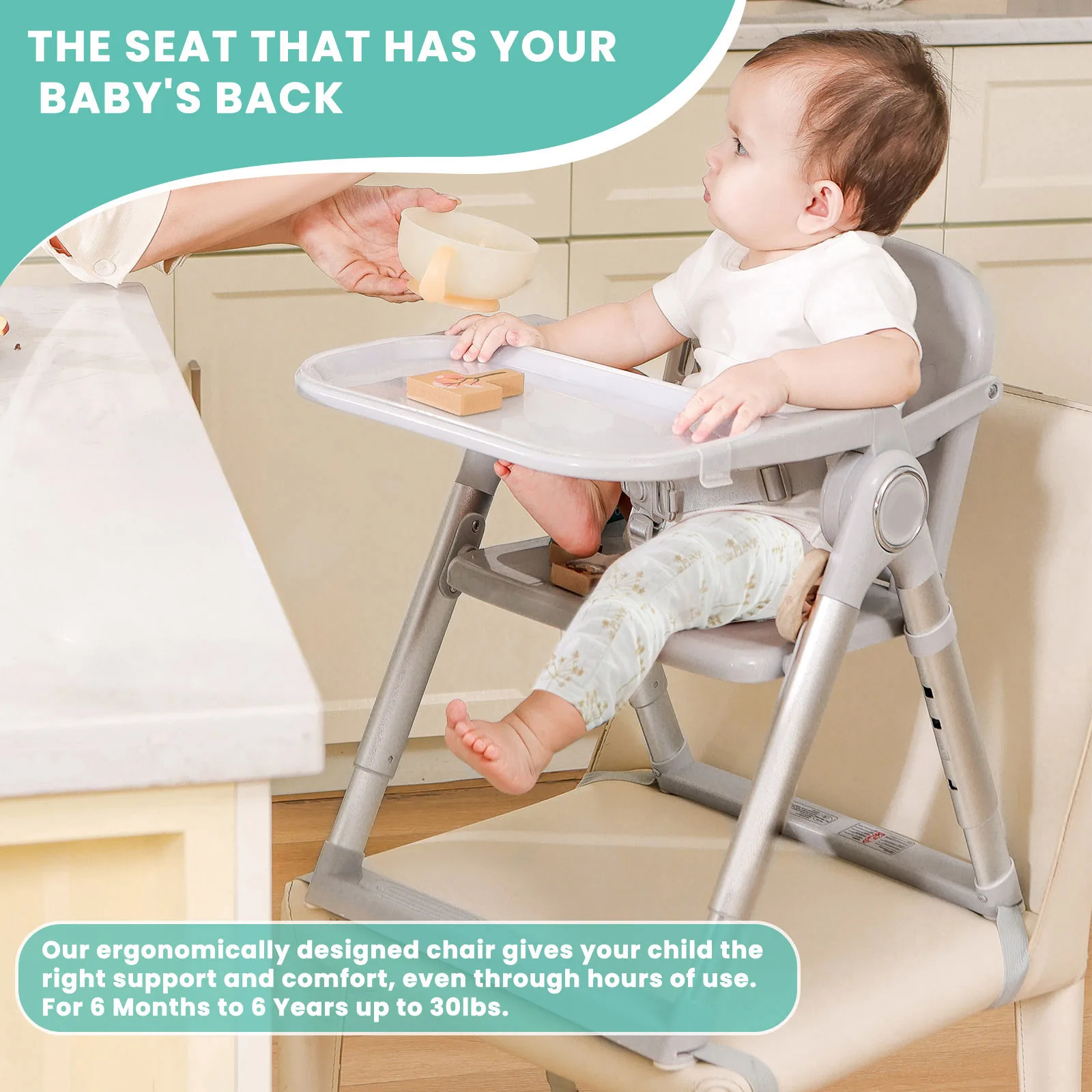 Asiento elevador plegable para bebé, silla alta para comedor, asiento de alimentación portátil para niños pequeños de 6 meses a 3 años de aproximadamente