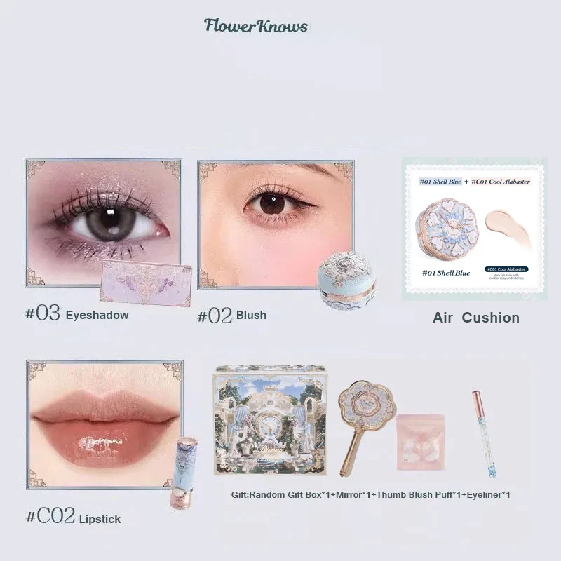 Set de regalo de maquillaje Flowerknows Butterfly Cloud Collar Collection, kit de maquillaje con rubor, lápiz labial, paleta de sombras de ojos, todo en una caja para mujeres