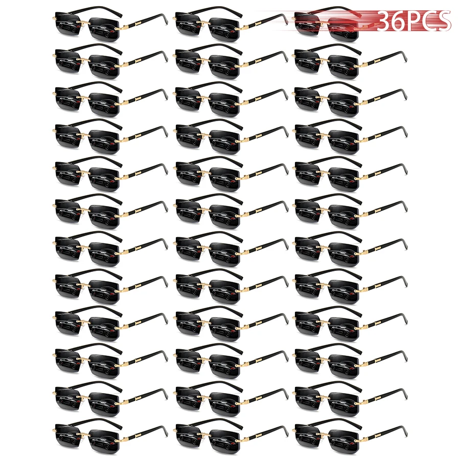36 gafas de sol sin montura para hombre y mujer, lentes rectangulares con gradiente, montura metálica, lentes de colores, gafas unisex, moda de lujo