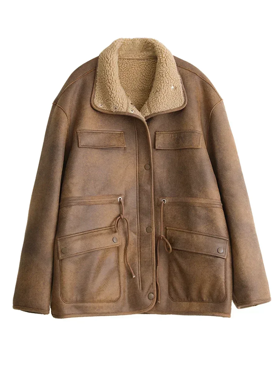 Chaquetas CHIC VEN para mujer, chaqueta Reversible de gamuza Lisa gruesa y cálida, abrigo exterior para motocicleta, abrigo holgado para mujer para invierno y otoño 2023