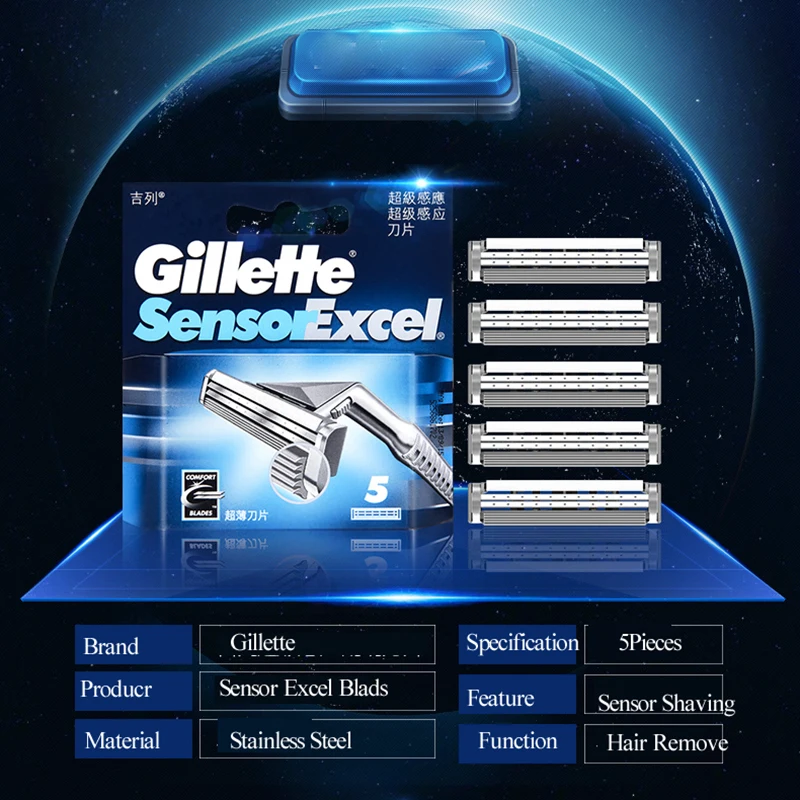 Cuchilla de afeitar para hombre Gillette Sensor Excel, cabezales de repuesto, afeitadora de barba, cuchillas de afeitadora de 2 capas para maquinilla de afeitar Vector 3