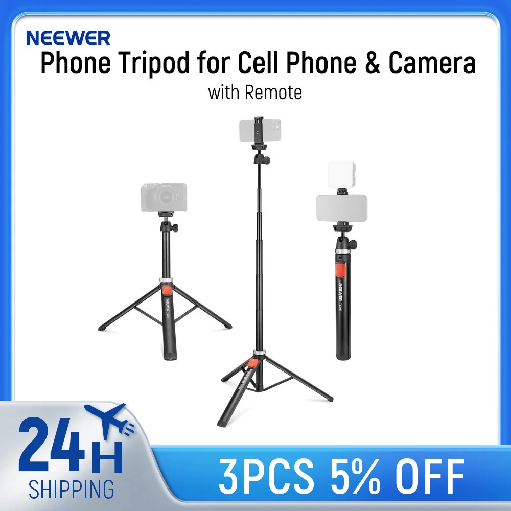 NEEWER Trípode para teléfono y cámara con control remoto 65,2 "Palo Selfie totalmente metálico Soporte Vlog de viaje para iPhone Canon Sony Nikon