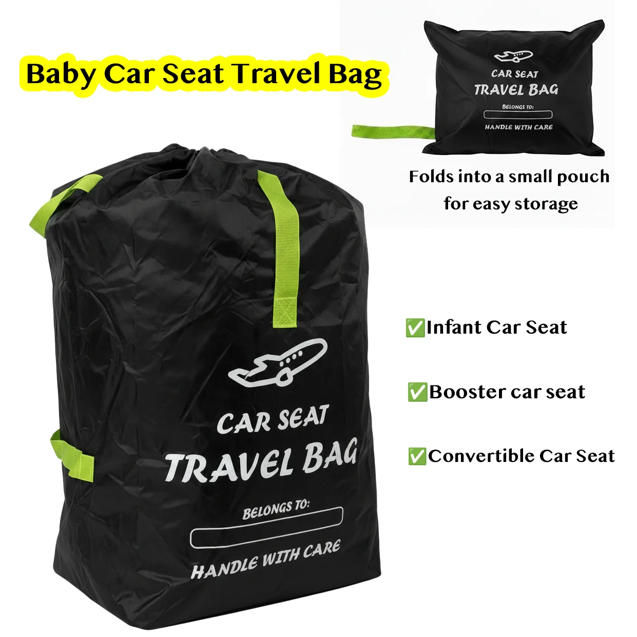 Bolsa de viaje portátil para asientos de coche para portabebés y sillas elevadoras – Correas ajustables para los hombros, asa de transporte práctica, resistente y duradera