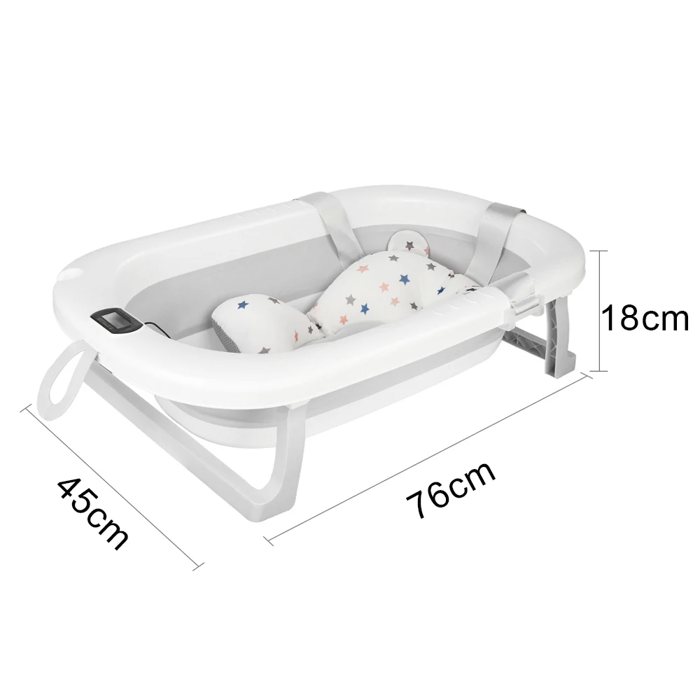 Bañera plegable para bebé con alfombrilla de baño, bañera para bebé con termómetro integrado, bañera portátil para bebés de 0 a 36 meses