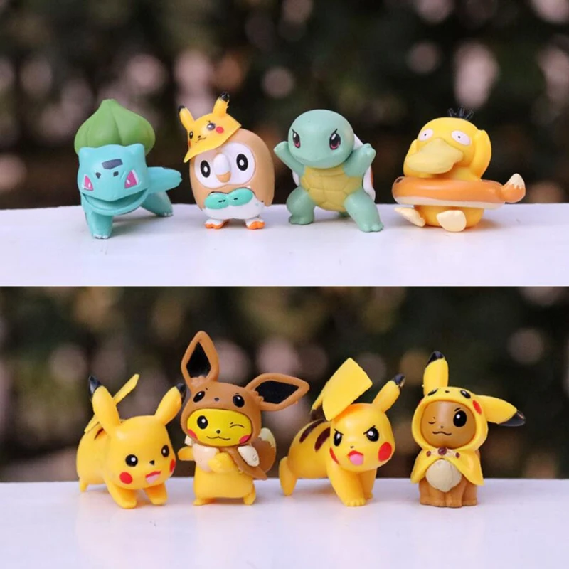8 Uds Pokemon Mini figuras de juguete Pikachu Psyduck Squirtle Bulbasaur miniatura pastel suculentas adornos figura accesorios