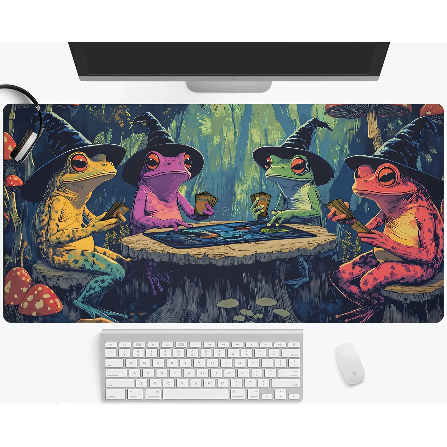 Alfombrilla mágica para juegos, alfombrilla de escritorio con tema de Frog Wizard, accesorios de escritorio, alfombrilla para ratón de 35x60cm, tapete mágico de mapache