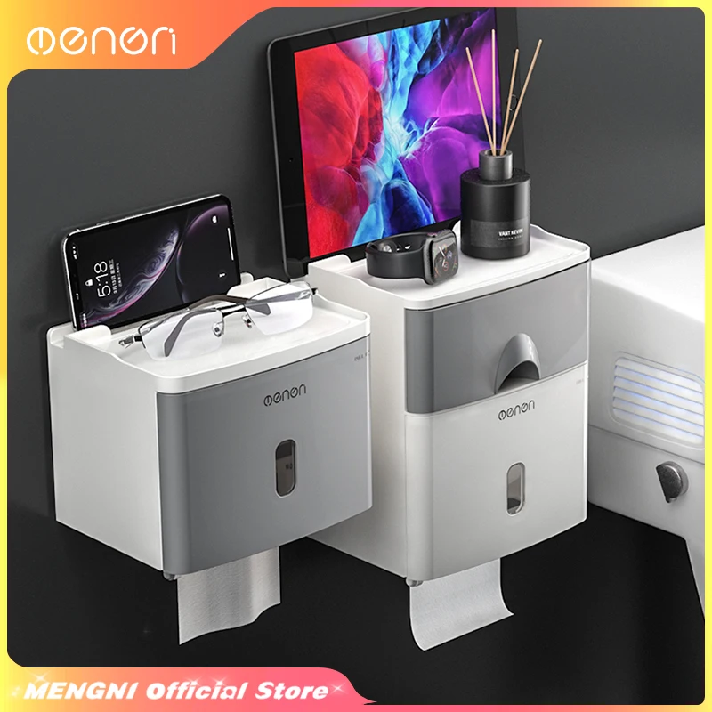 MENGNI soporte de papel higiénico de alta calidad, caja de almacenamiento de pañuelos impermeable, organizador de rollo de inodoro de montaje en pared, juegos de accesorios de baño