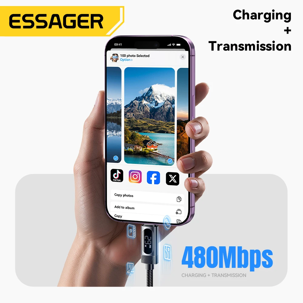 Essager tipo C a Cable de iluminación para iPhone 14 13 12 11 Pro Max PD 29W Cable de pantalla Digital de carga rápida para Macbook iPad