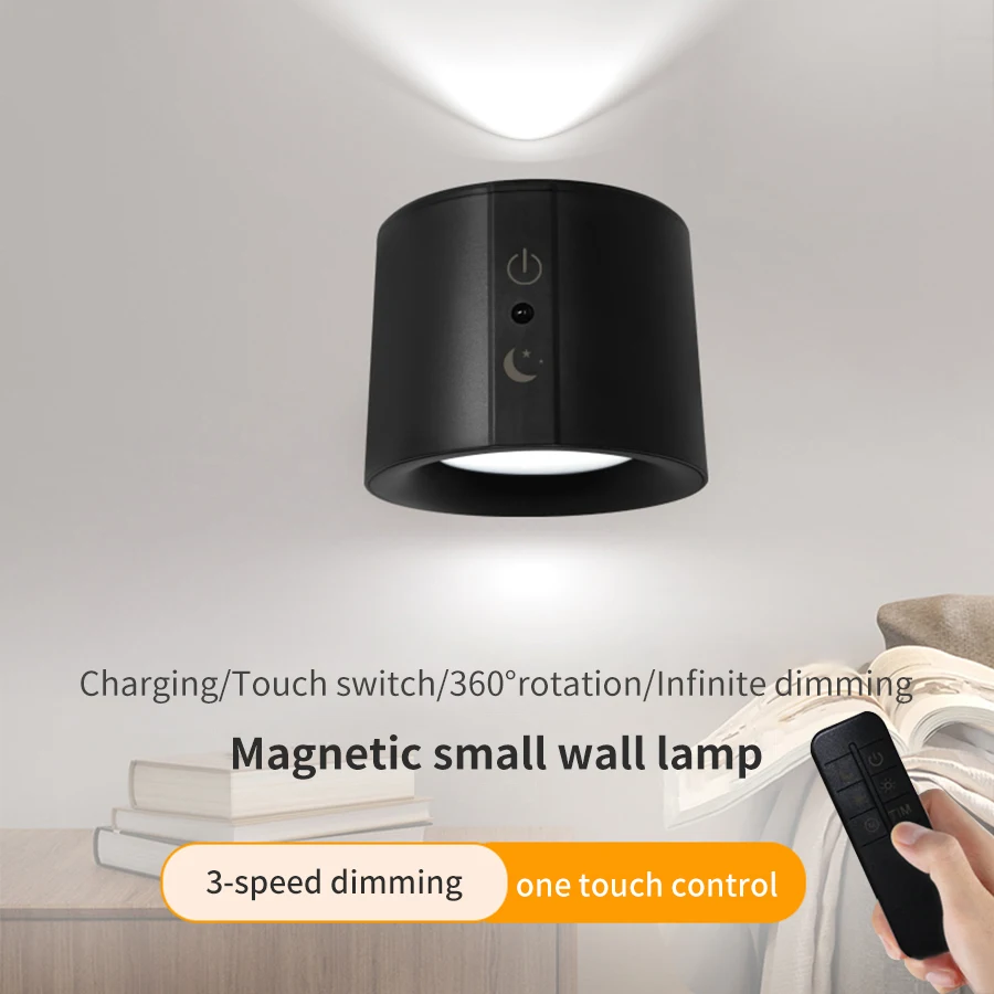 Apliques de pared LED, lámpara de pared de doble cabezal con Control táctil, luces de pared giratorias 360 de 3 colores, luces nocturnas inalámbricas para dormitorio