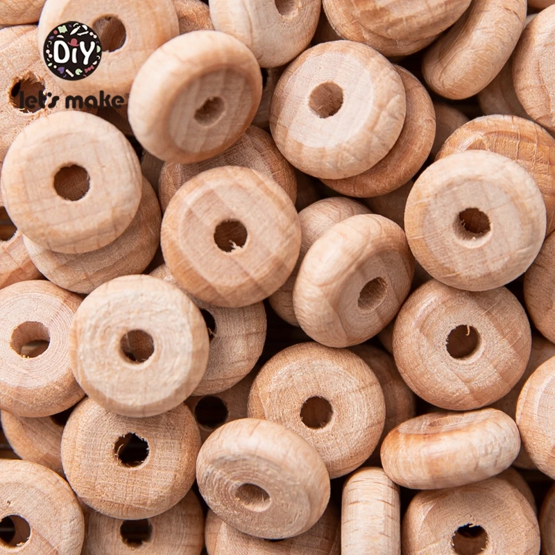 Let's Make-Cuentas de Ábaco de haya para bebé, collar de cuentas de madera de 10mm, mordedor de grado alimenticio DIY, accesorios de cadena de madera para pezones, 50 piezas