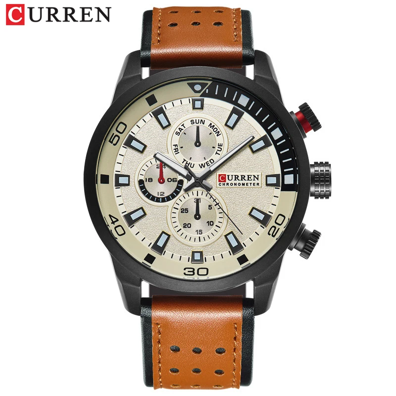 Reloj de Pulsera CURREN 8250 para Hombre, Casual, Impermeable, con Tres Agujas, Correa de Cuero Transpirable, Estilo Ejecutivo