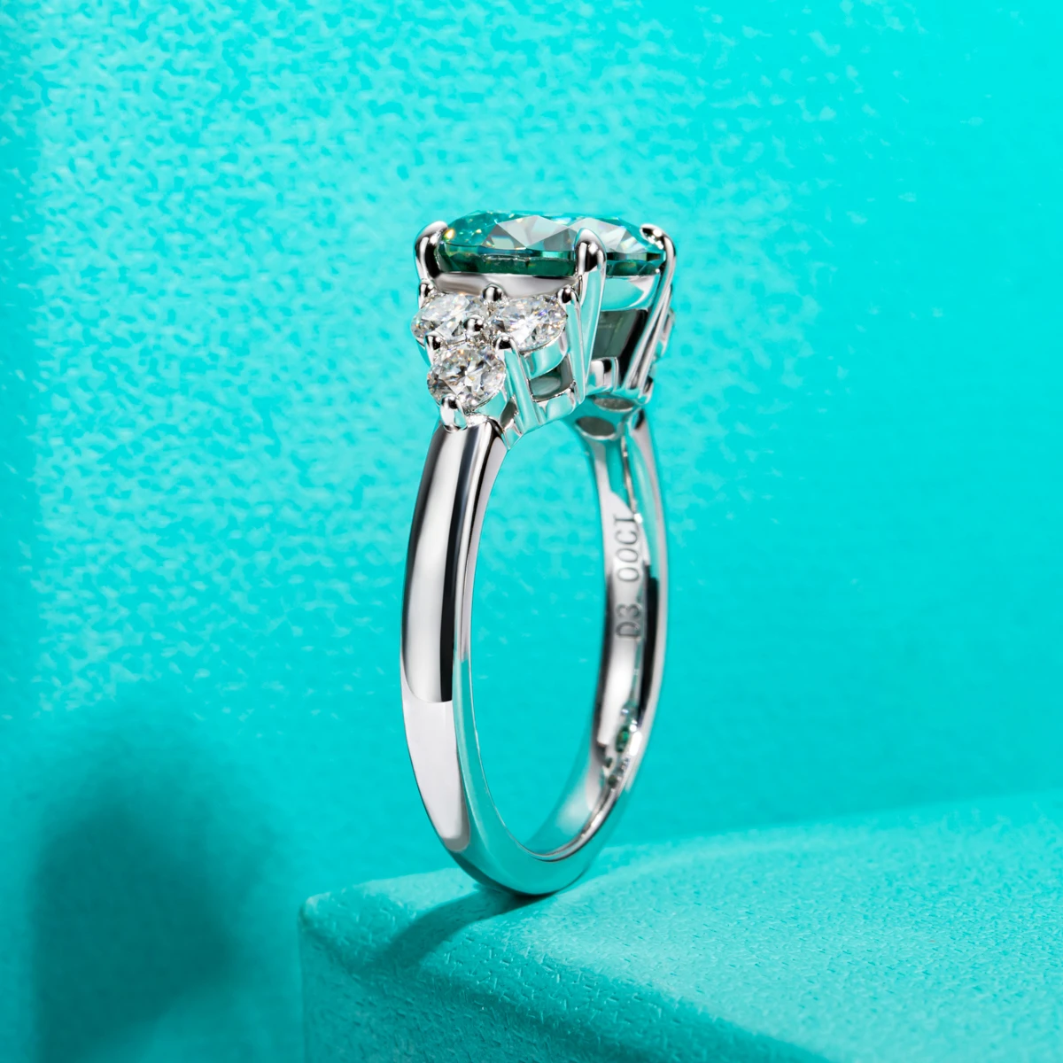 AnuJewel 3ct corte redondo azul verde Color Moissanite anillo de compromiso 18 K chapado en oro plata anillo de bodas de lujo joyería al por mayor