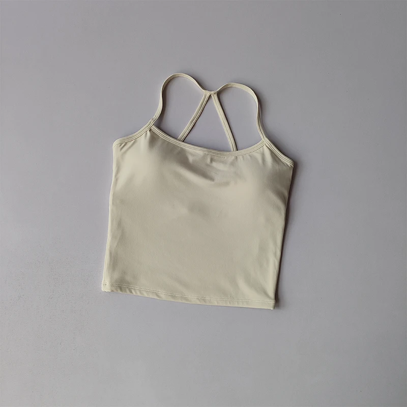 Sujetador deportivo desnudo sin costuras para mujer, Push-up, soporte alto, correa fina ajustable para el hombro, camiseta sin mangas para Yoga, ropa interior deportiva