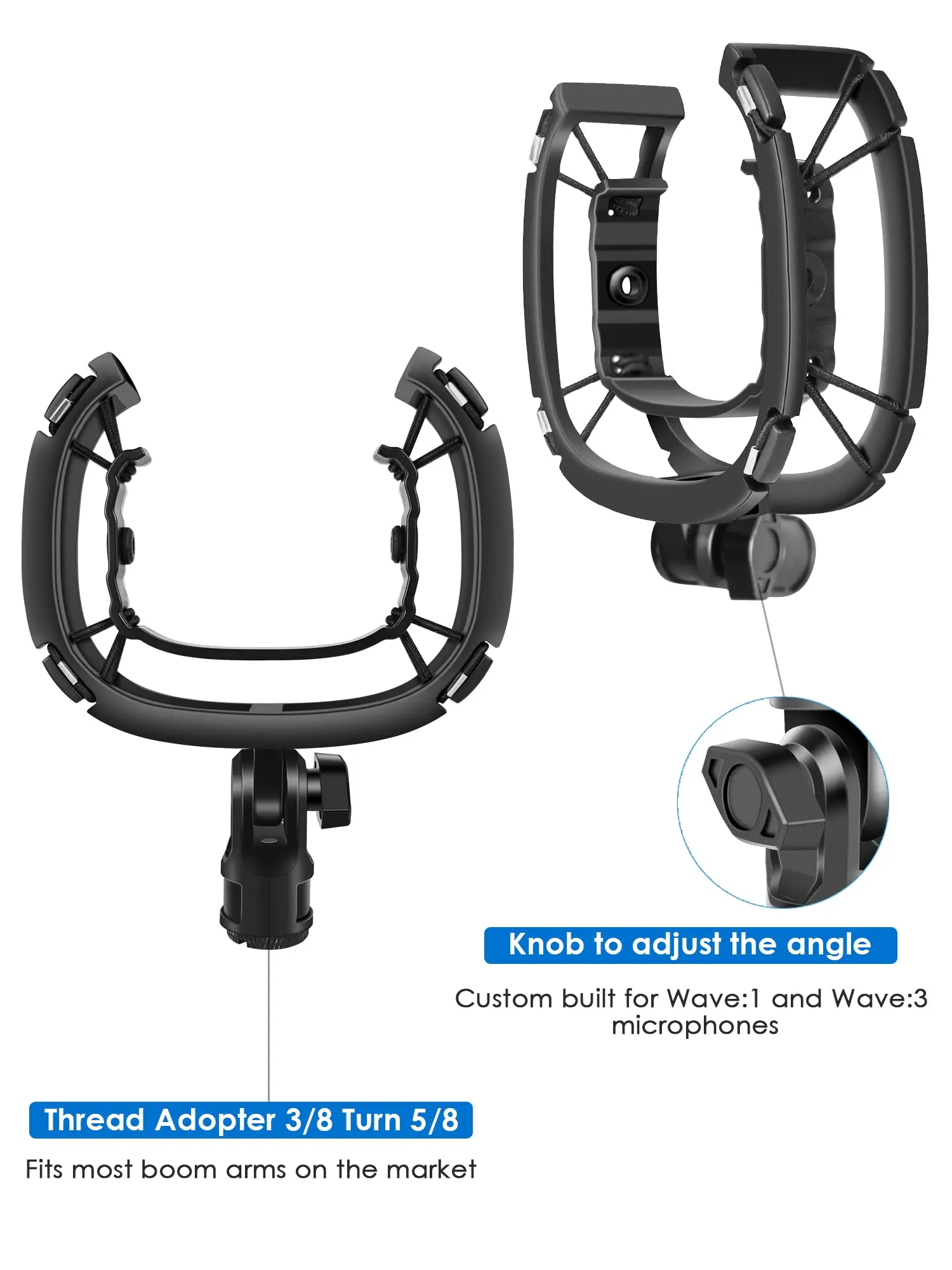 Soporte de choque Etour Wave, [Construído personalizado para micrófono Wave] Clip de soporte de montaje de choque de suspensión antivibración Compatible con Elgato