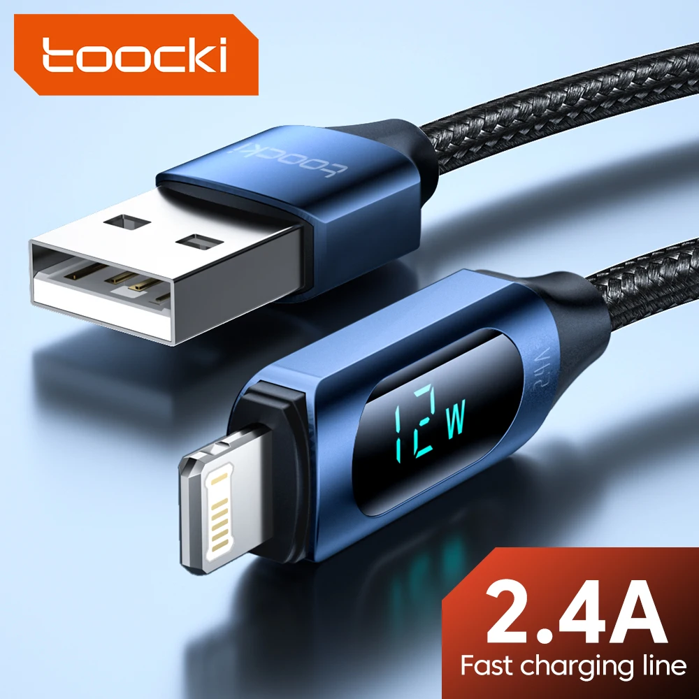 Toocki pantalla LED Cable USB para iPhone 14 13 12 11 Pro Max cargador rápido iluminación de carga 2.4A Cable USB X XR 8 7 1m 2m