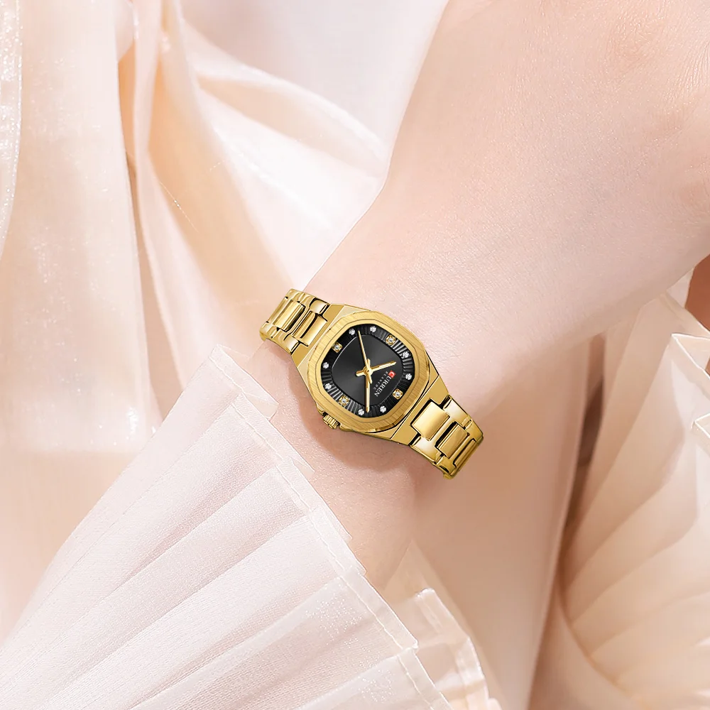 Reloj CURREN Gold para mujer con detalles de diamantes, elegante banda de acero inoxidable, diseño elegante viene con caja gratis