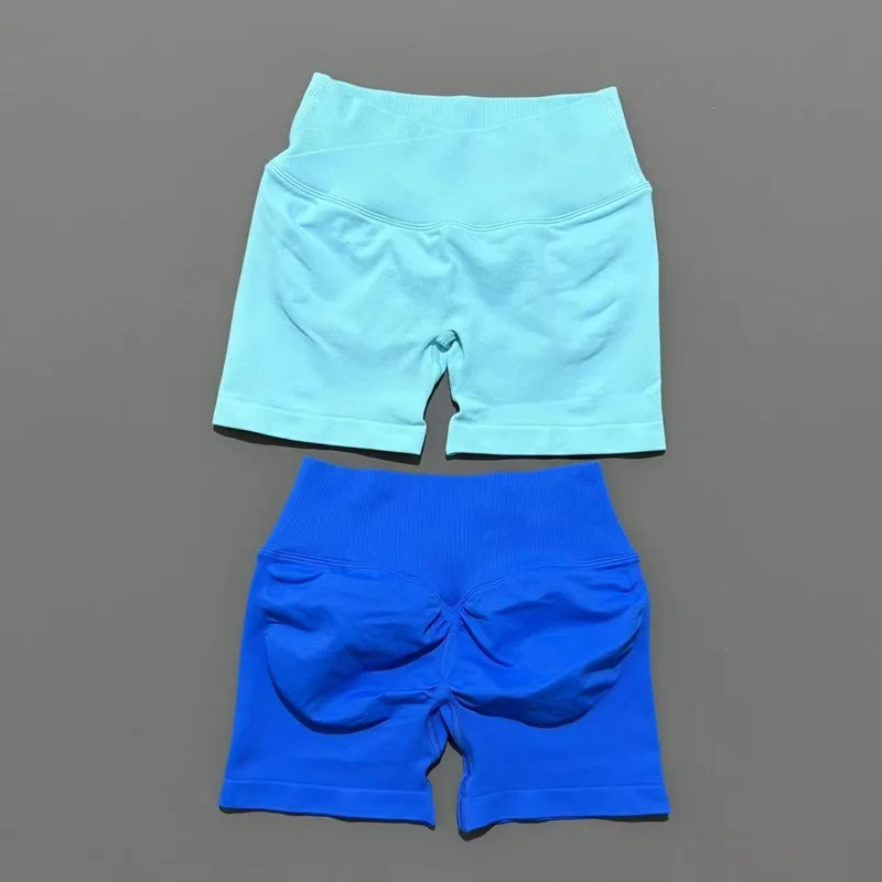 HISTELLO Vision Shorts 4,5 "Df Dupe mujeres Yoga cintura cruzada entrenamiento corto sin costuras Leggings estiramiento Fitness correr pantalones cortos de gimnasio